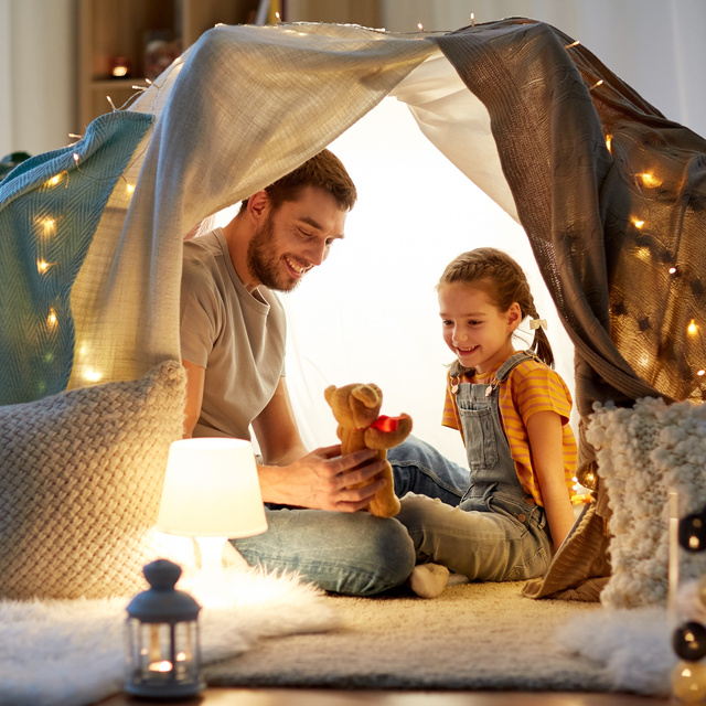 Homecoming at Kiley Ranch - Father and Daughter on an improvised tent